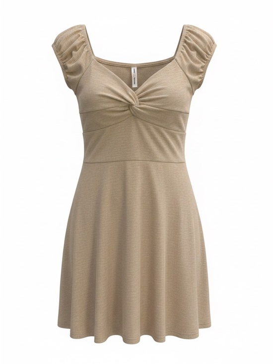 7day wknd Dresses & Skirts - Twist-Front Nude Mini Dress with Cap Sleeves
